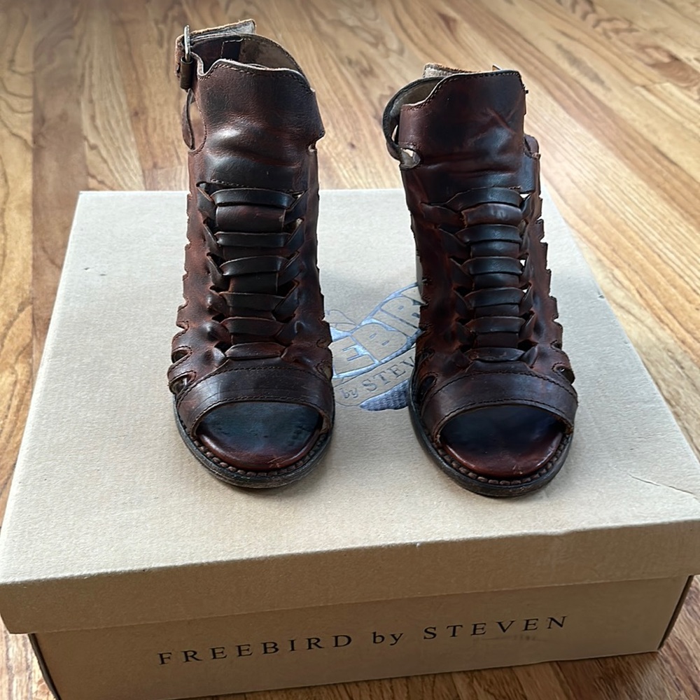 Freebird brown leather heeled sandals